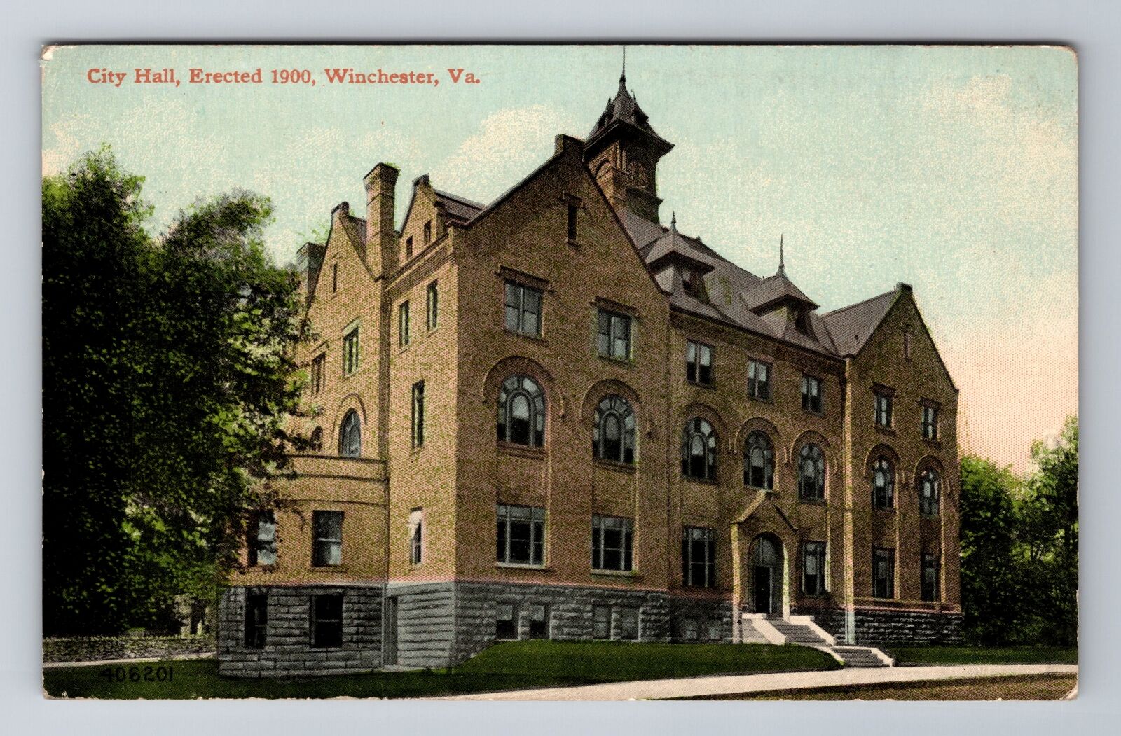Winchester VA-Virginia, Historic 1900 City Hall, Antique Vintage Postcard