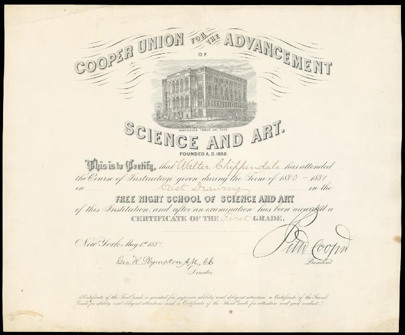 PETER COOPER - DOCUMENT SIGNED 05/01/1881 CO-SIGNED BY: GEORGE W. PLYMPTON