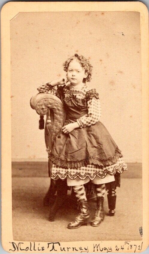 Pretty Little Girl with Dress and Pinafore, 1872 CDV Photo, #1947