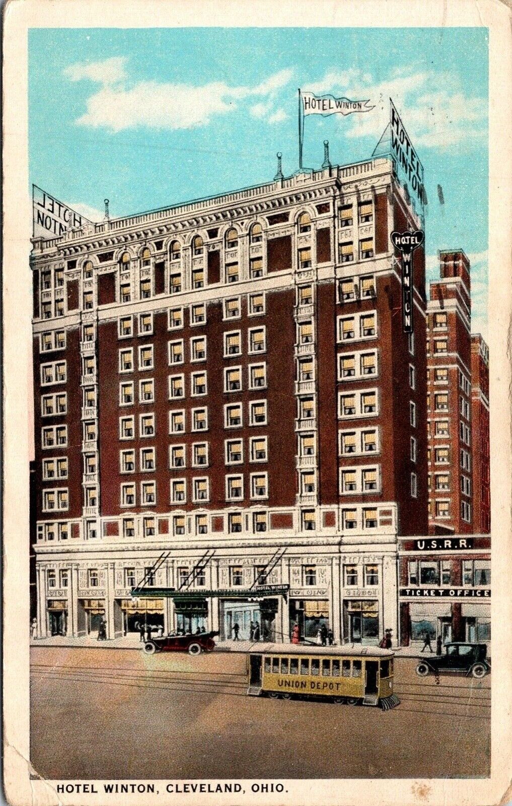 Cleveland Hotel Winton c.1925 Streetcar View White Border Ohio Postcard 