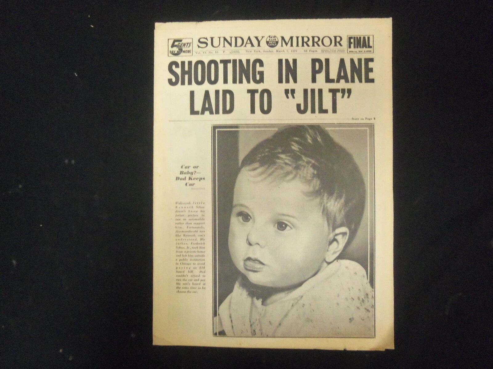 1937 MARCH 7 NEW YORK SUNDAY MIRROR - SHOOTING IN PLANE LAID TO \