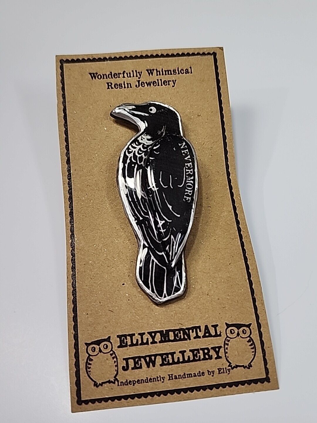 The Raven Nevermore Lapel Pin Ellymental Jewellery Wonderfully Whimsical Resin