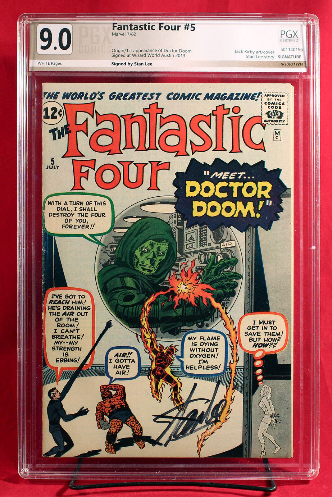 FANTASTIC FOUR #5 (1962) PGX 9.0 VF/NM 1st DOOM signed by writer STAN LEE +CGC