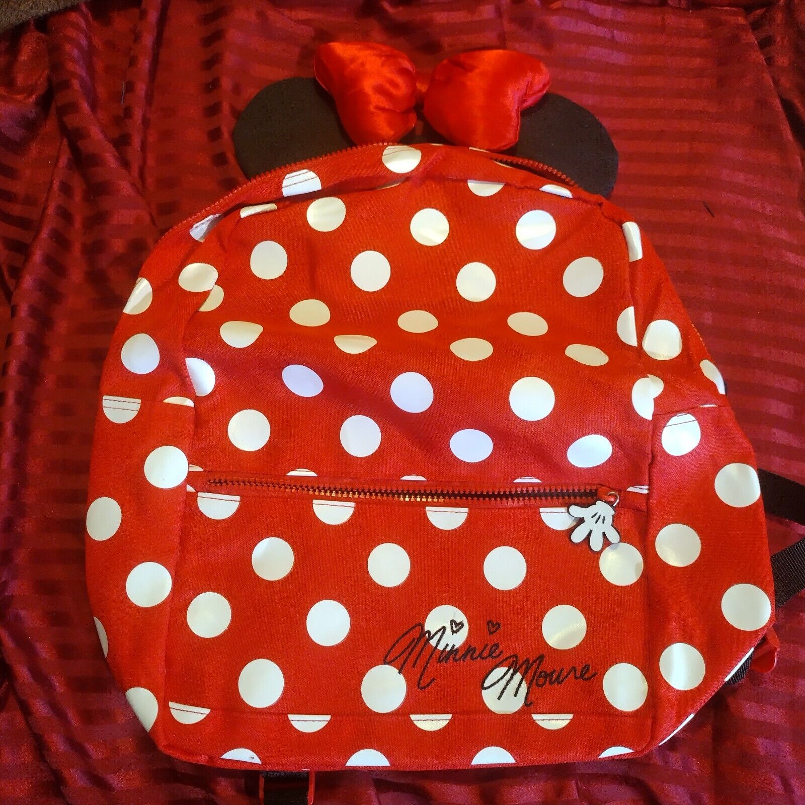 Disneyland Minnie Mouse Large Polka Dot Backpack w/ Ears & Bow. NEVER USED