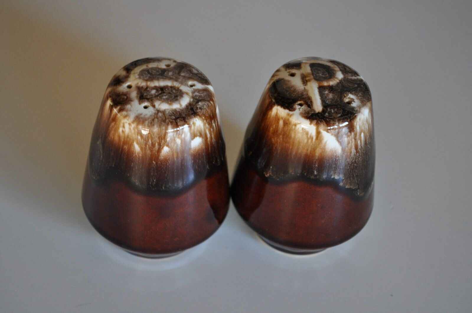 Vintage Hull Salt and Pepper Shakers Brown Drip Glaze Classic for Fall Season