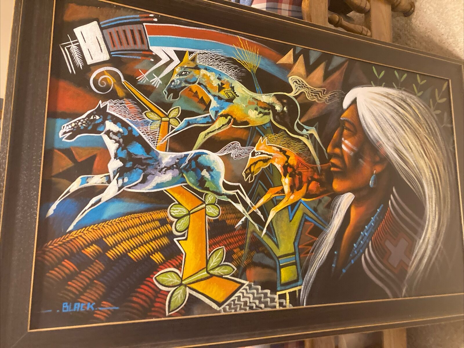 J C Black Navajo Painting - Images Of The Navajo - No Frame 48” X 27”