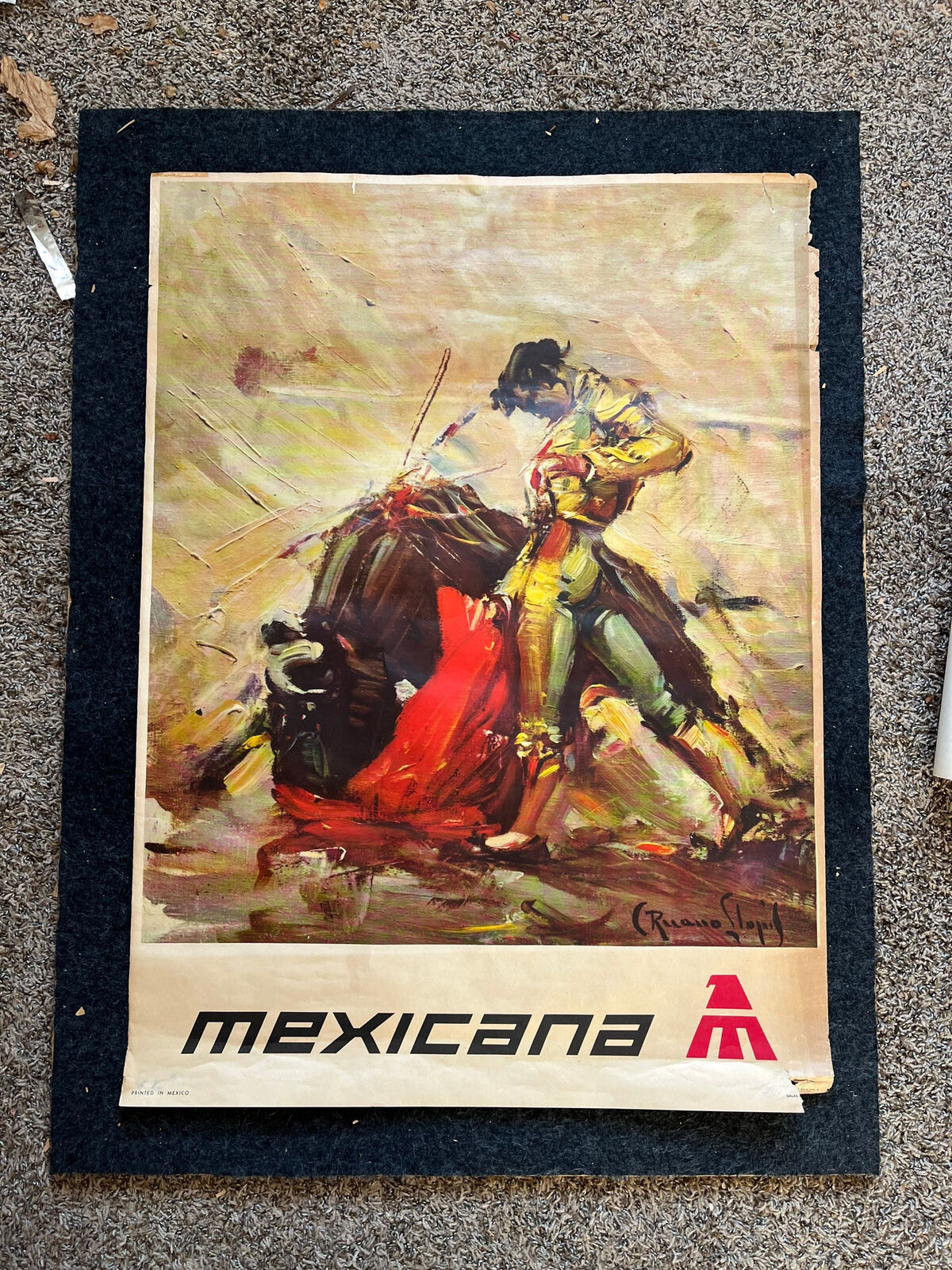 50’s Mexico Travel Poster Spanish Tourism Bullfighting, Vintage Travel Art Post