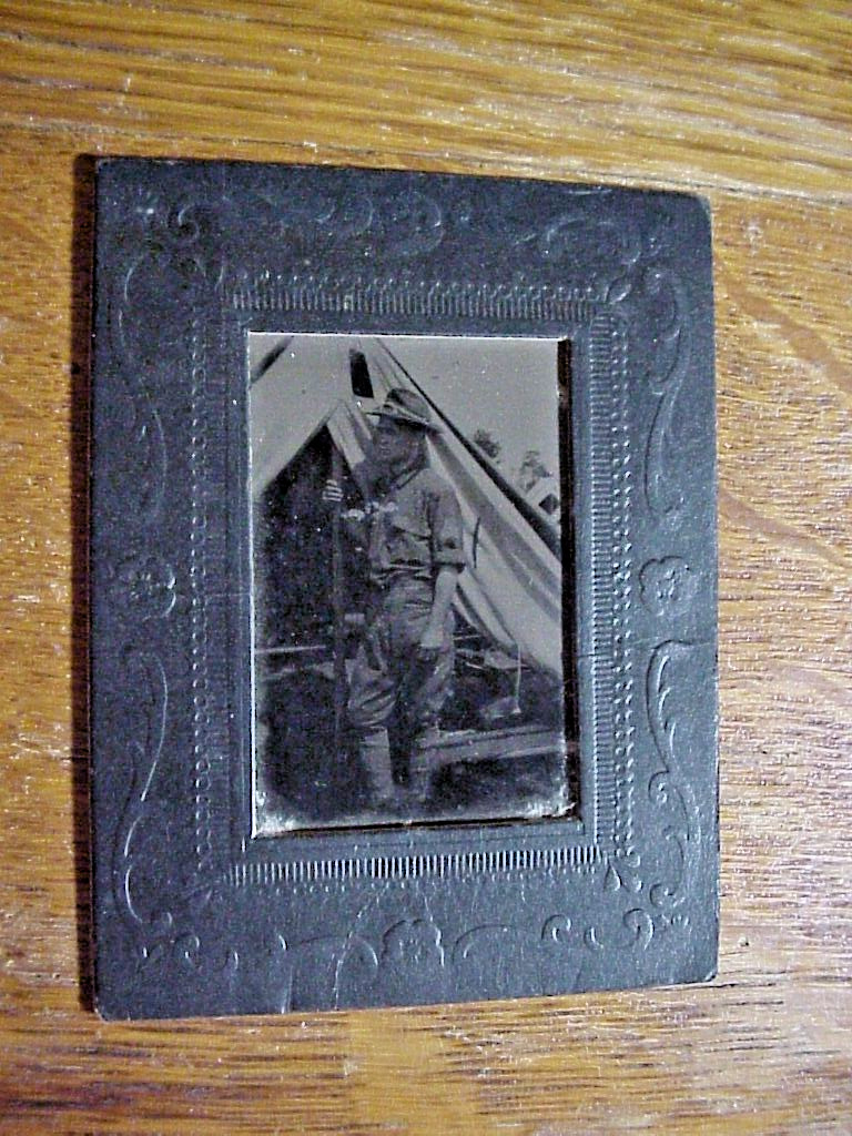 Antique TINTYPE PHOTO of BORDER WAR SOLDIER Encamped in Selinsgrove Pa. 1914