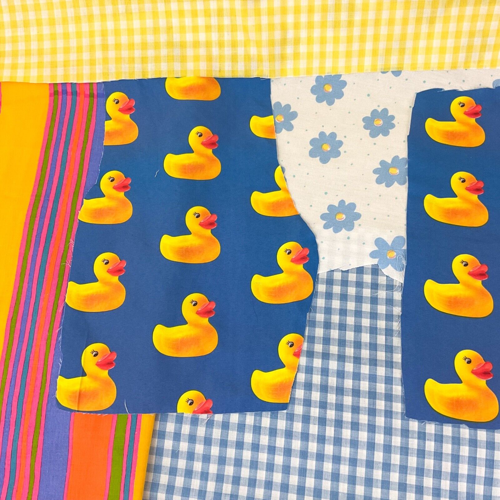 vintage fabric remnants coordinating lot of 5 prints ducks floral stripe gingham