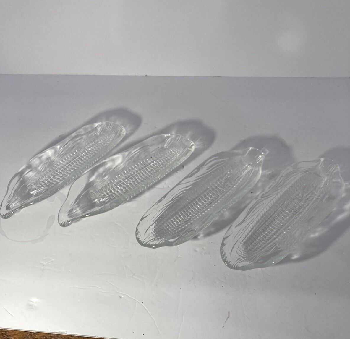 Vintage - Clear Glass -CORN ON THE COB Serving Dishes/Holders - Set Of 4