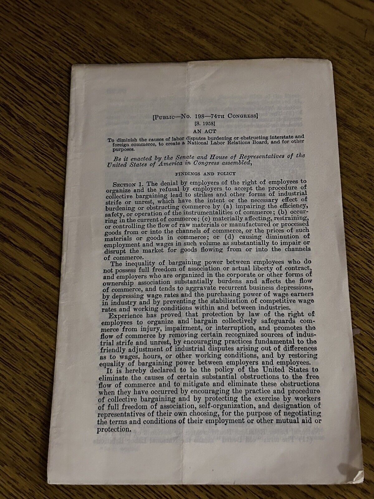 Act US Congress 1935 Pamphlet Establishing the NLRB Labor Unions Wagner Act NLRA