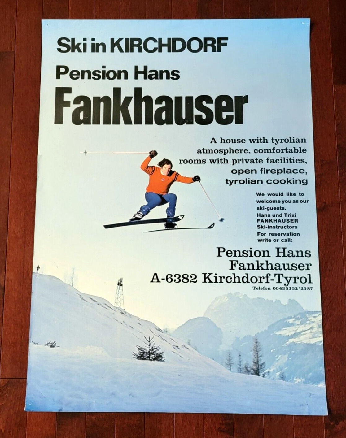 Original Vintage Winter Travel Poster Ski in Kirchdorf Austria Skiing