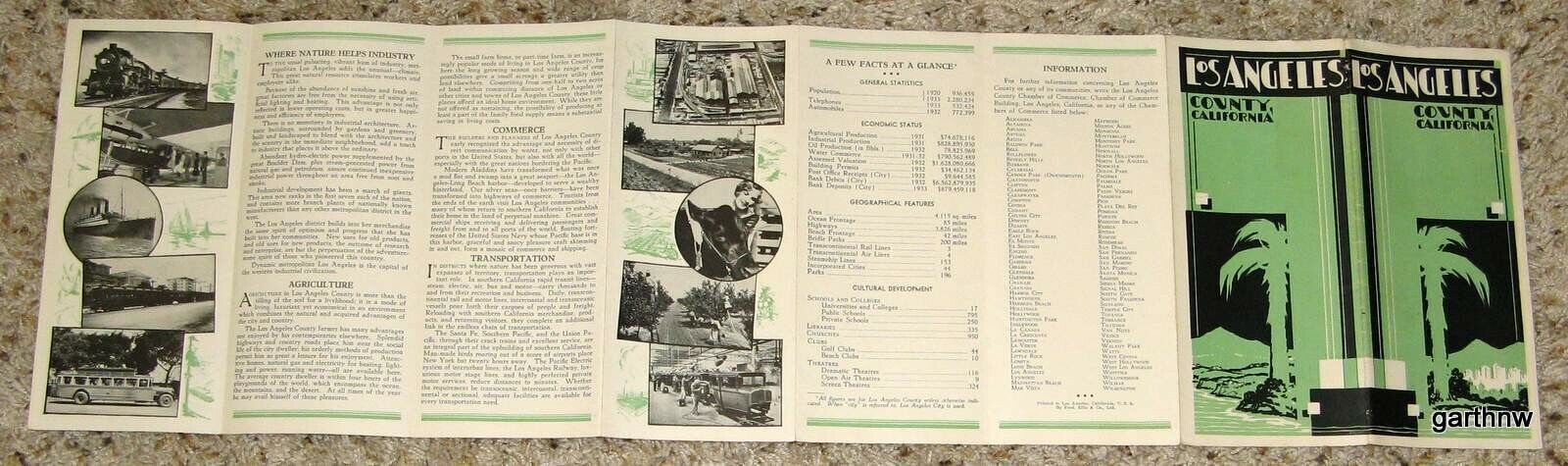 LOS ANGELES COUNTY ca 1934 PICTORIAL GUIDE PHOTOS & FACTS CITIES BEACHES CULTURE