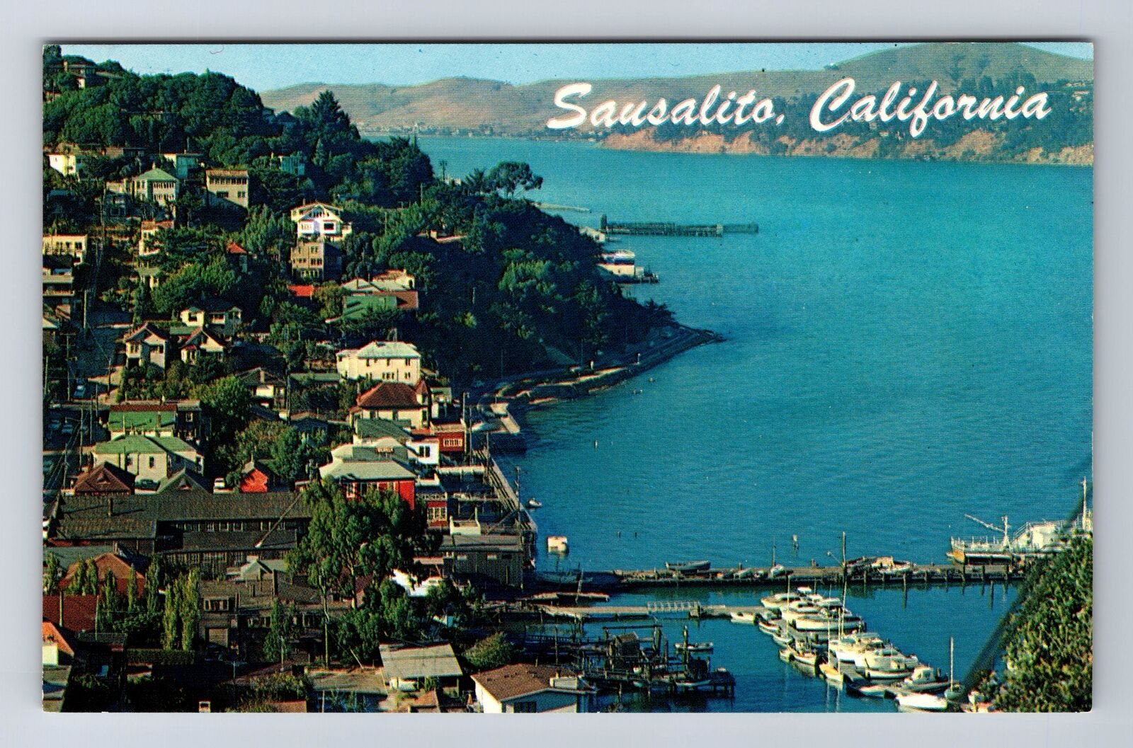 Sausalito CA-California, Aerial Of Town Area, Antique, Vintage Postcard