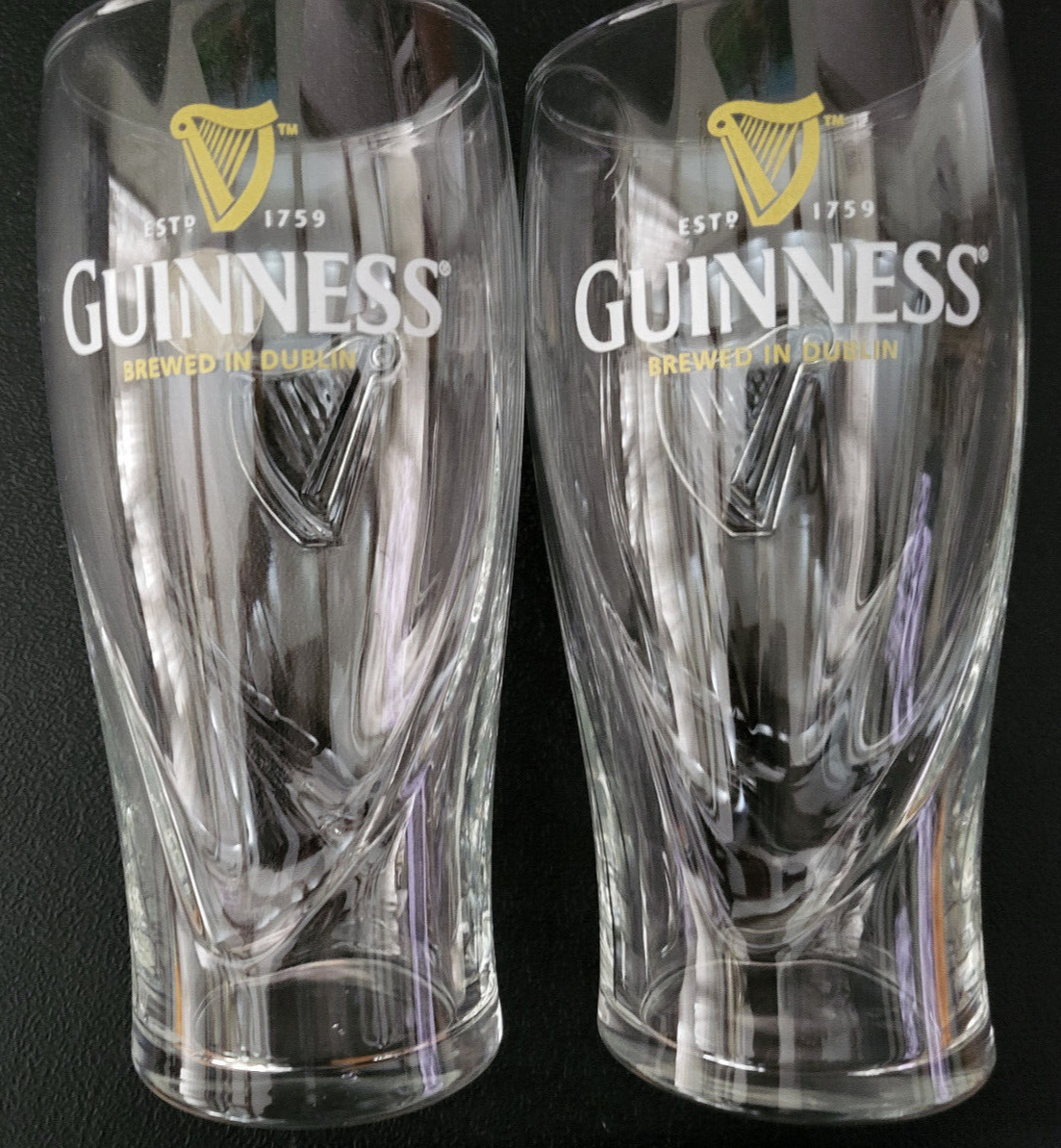 NEW Two (2) Official Guinness Stout Beer Glasses 20oz Imperial Pint PIN