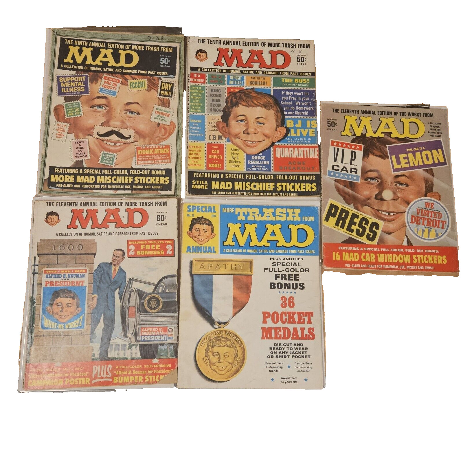 1970s MAD Magazines ANNUALS MORE TRASH 9, 10, 11, 12 and WORST OF #11   LOT OF 5