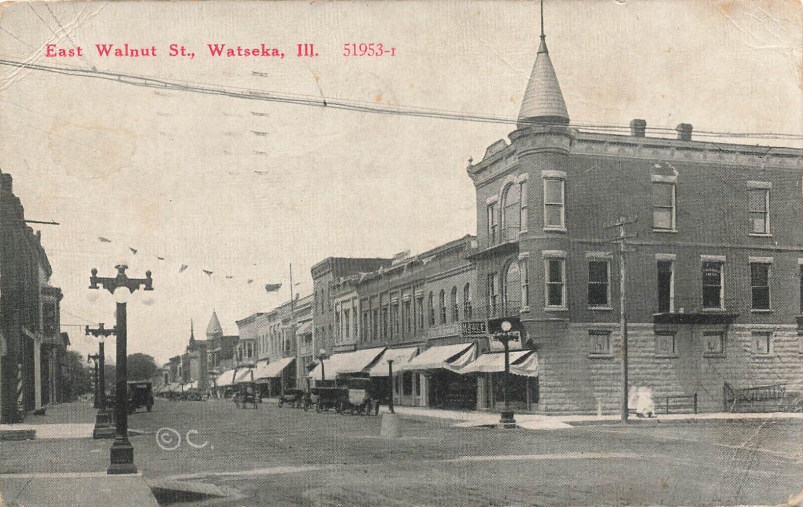 East Walnut Street Watseka Illinois IL 1918 Postcard