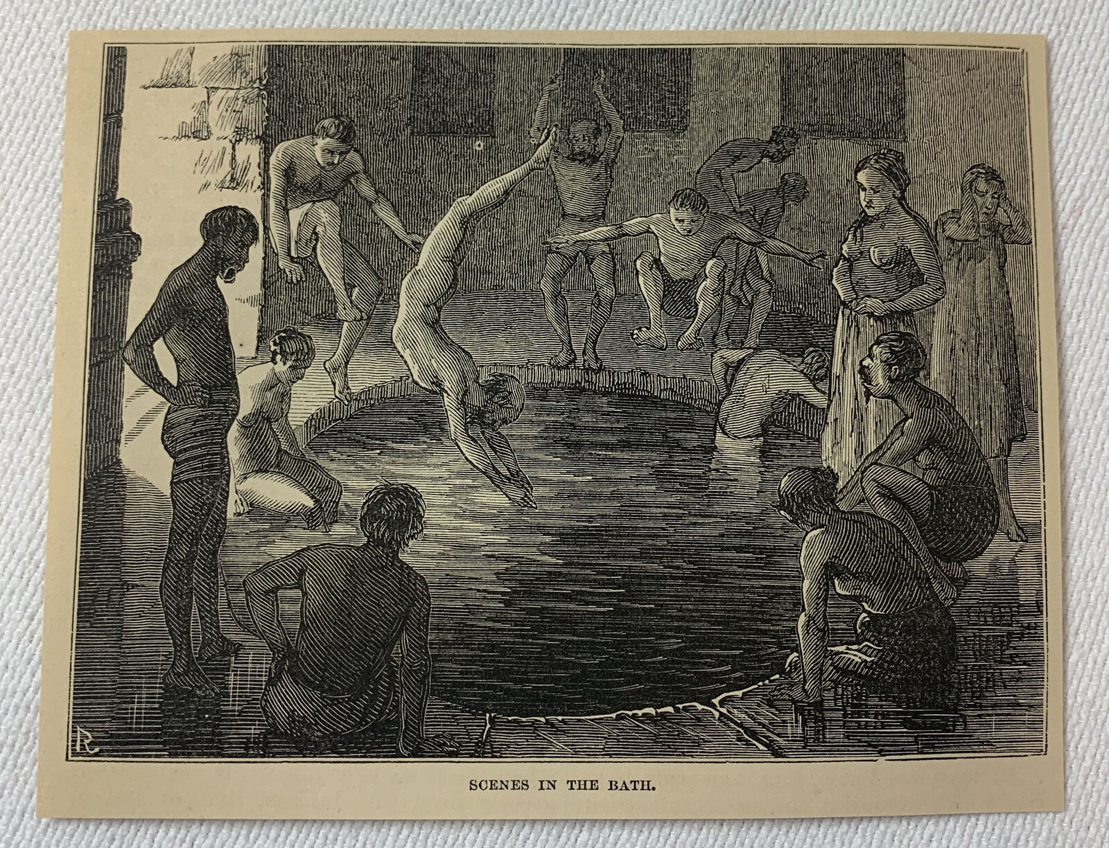 1872 magazine engraving~ SCENES IN THE BATH on the Danube