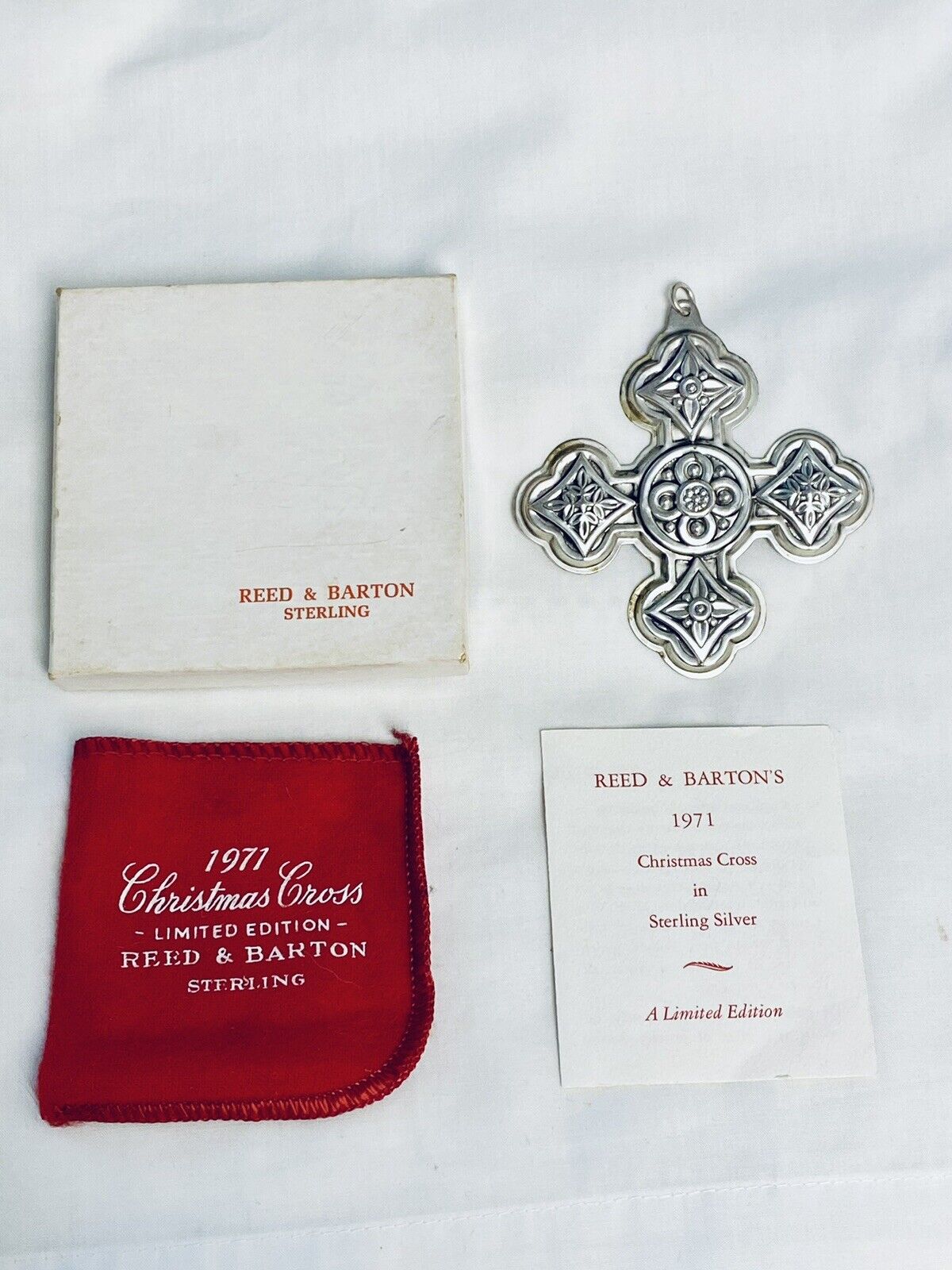Reed & Barton Sterling Silver 1971 Christmas Cross Ornament- All Original 