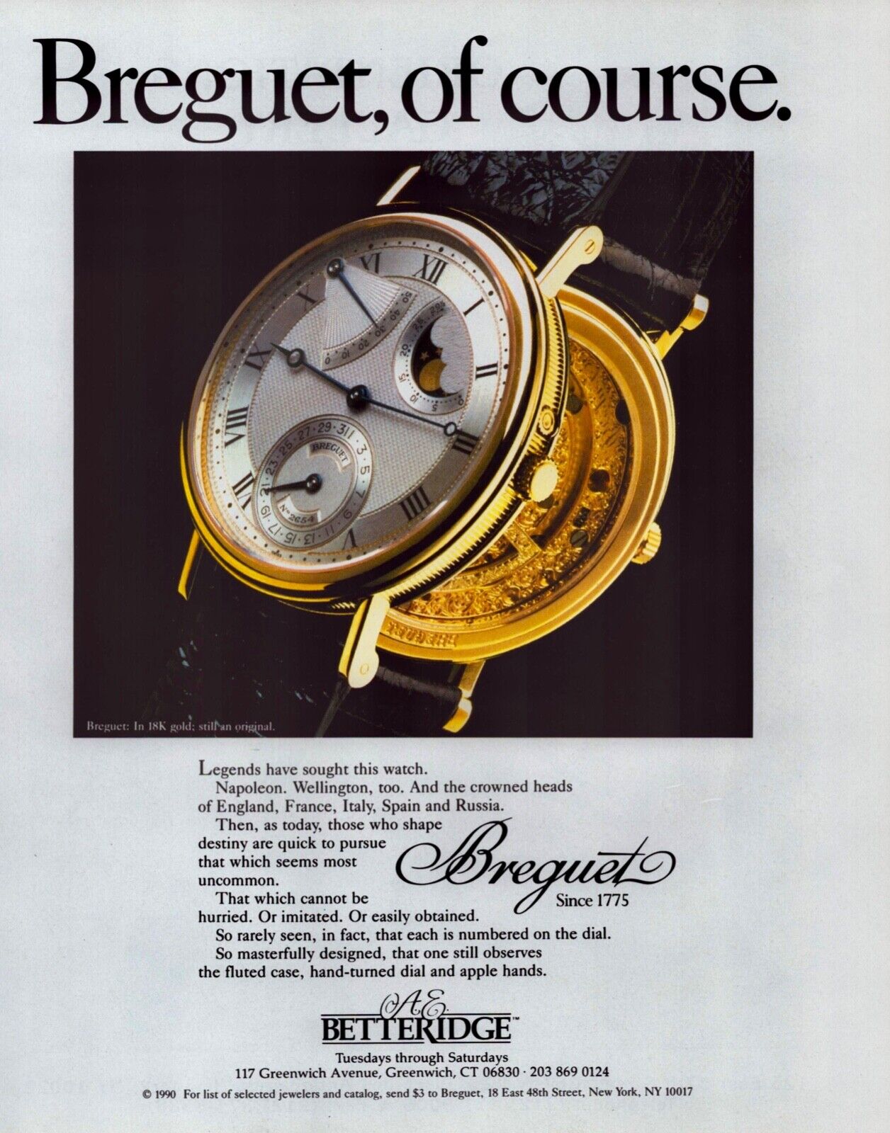 1990 BREGUET 18K Gold Watch ~ VINTAGE PRINT ADVERTISEMENT