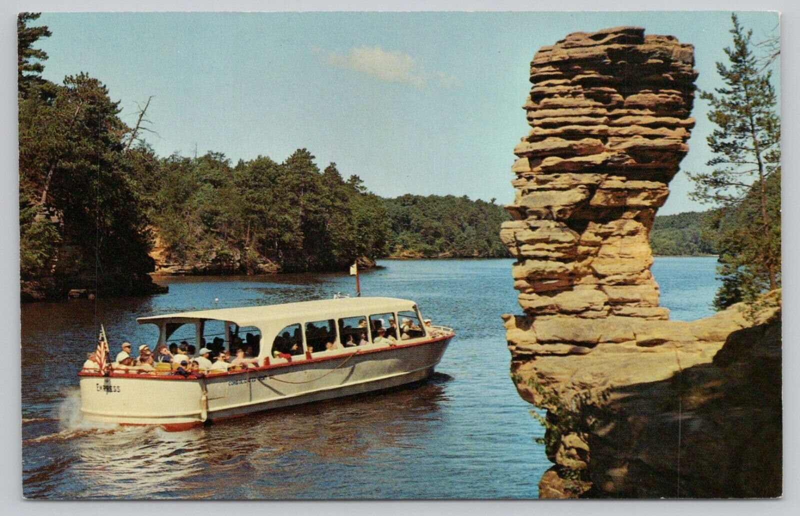 Postcard Chimney Rock Upper Dells, Wisconsin, Tour Boat