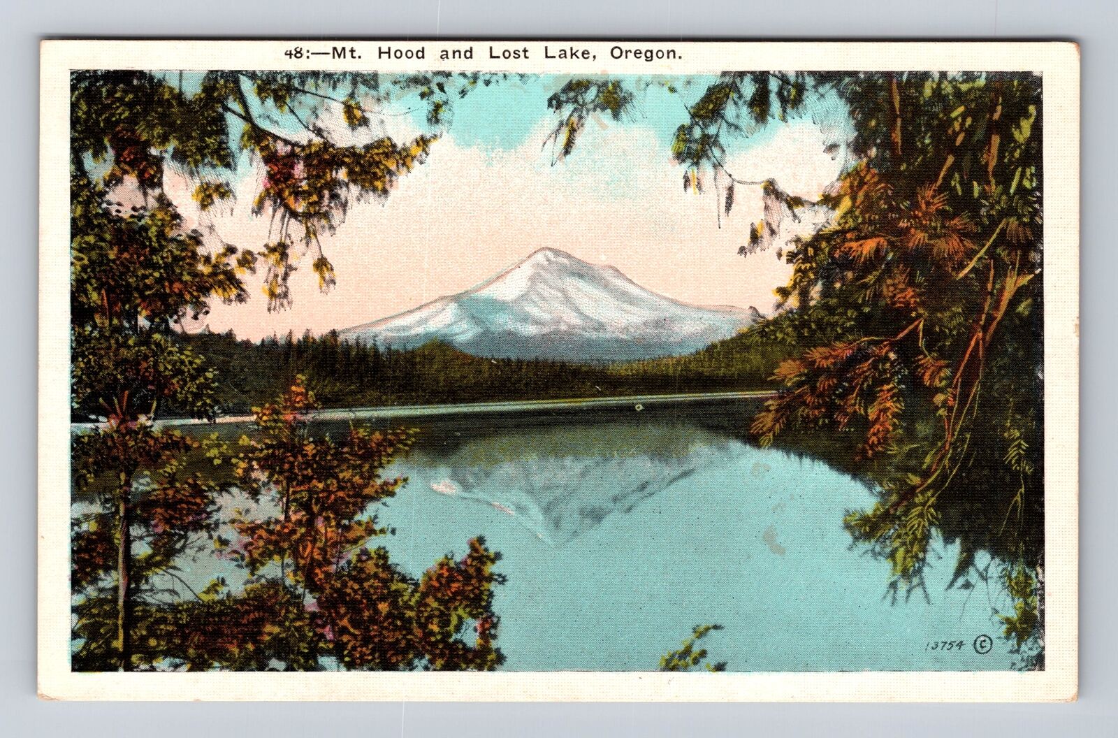 OR-Oregon, Mount Hood And Lost Lake, Antique, Vintage Souvenir Postcard