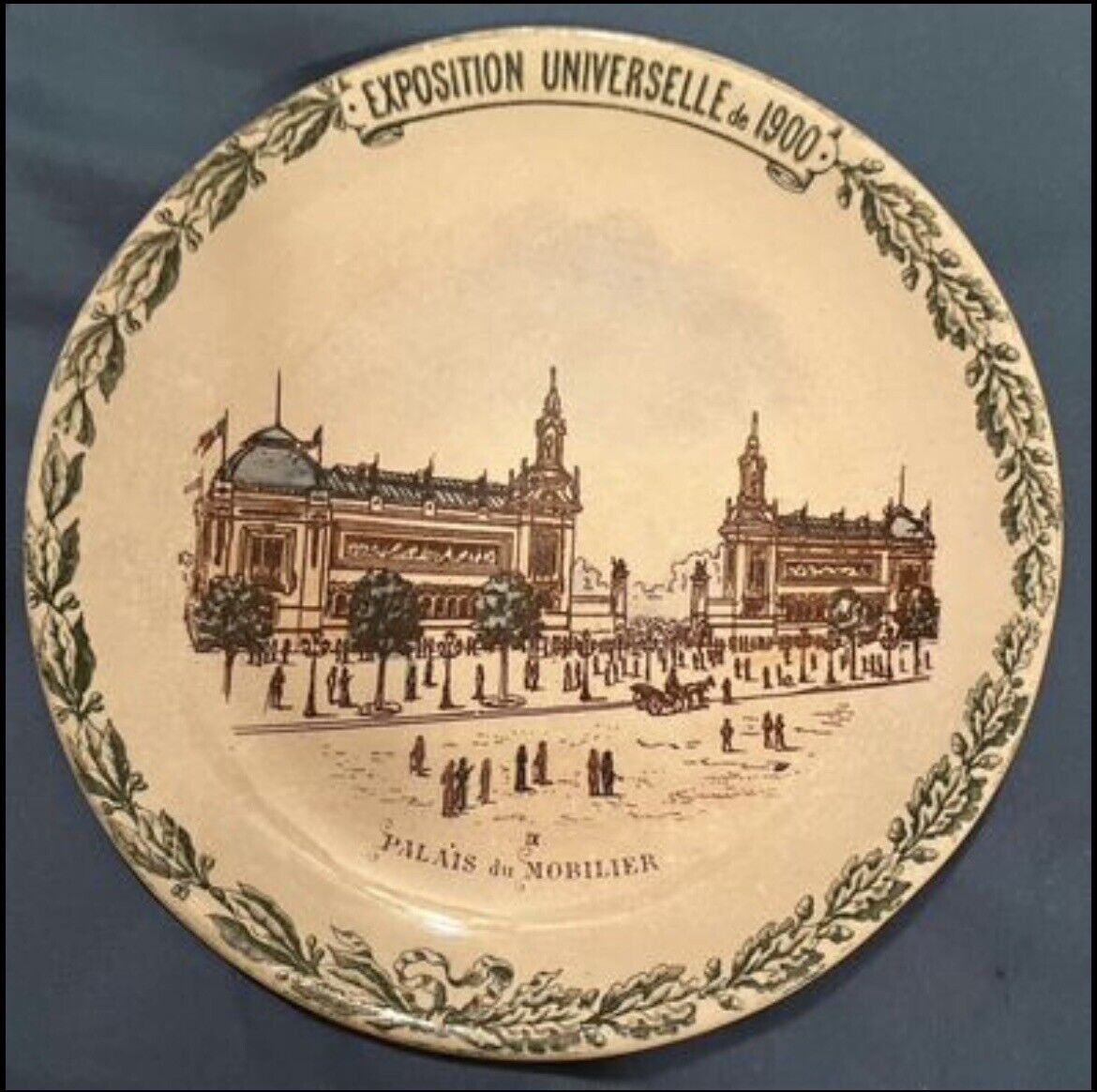 Rare Pottery Plate illustrating  Universal Exhibition of 1900 PALAIS du MOBILER