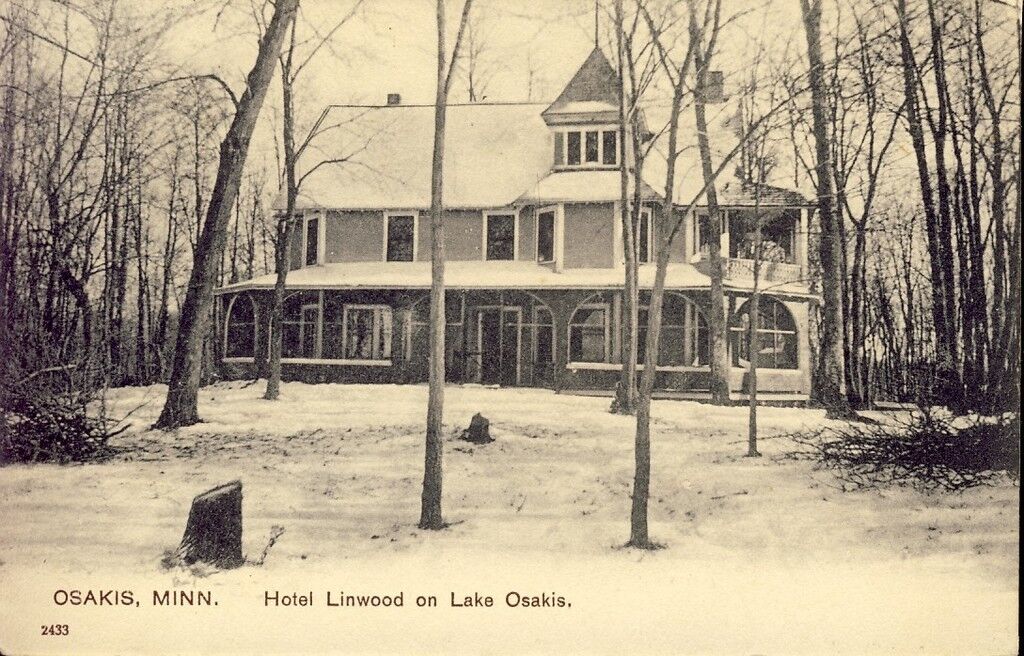 OSAKIS MINNESOTA HOTEL LINWOOD ON LAKE OSAKIS Undivided Back Postcard c1905