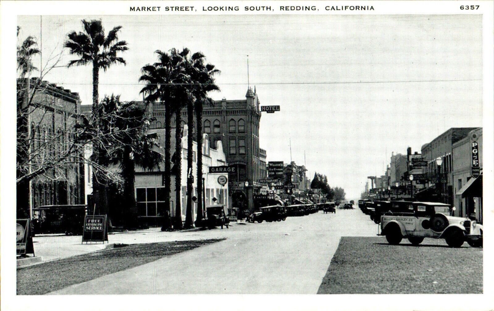 Market Street Looking South, Redding, California CA 1930s Postcard