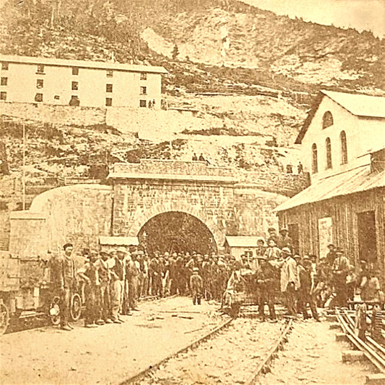 Frejus Tunnel Excavation Workers Stereoview Turin Modane Rail Demo Crew 1860s