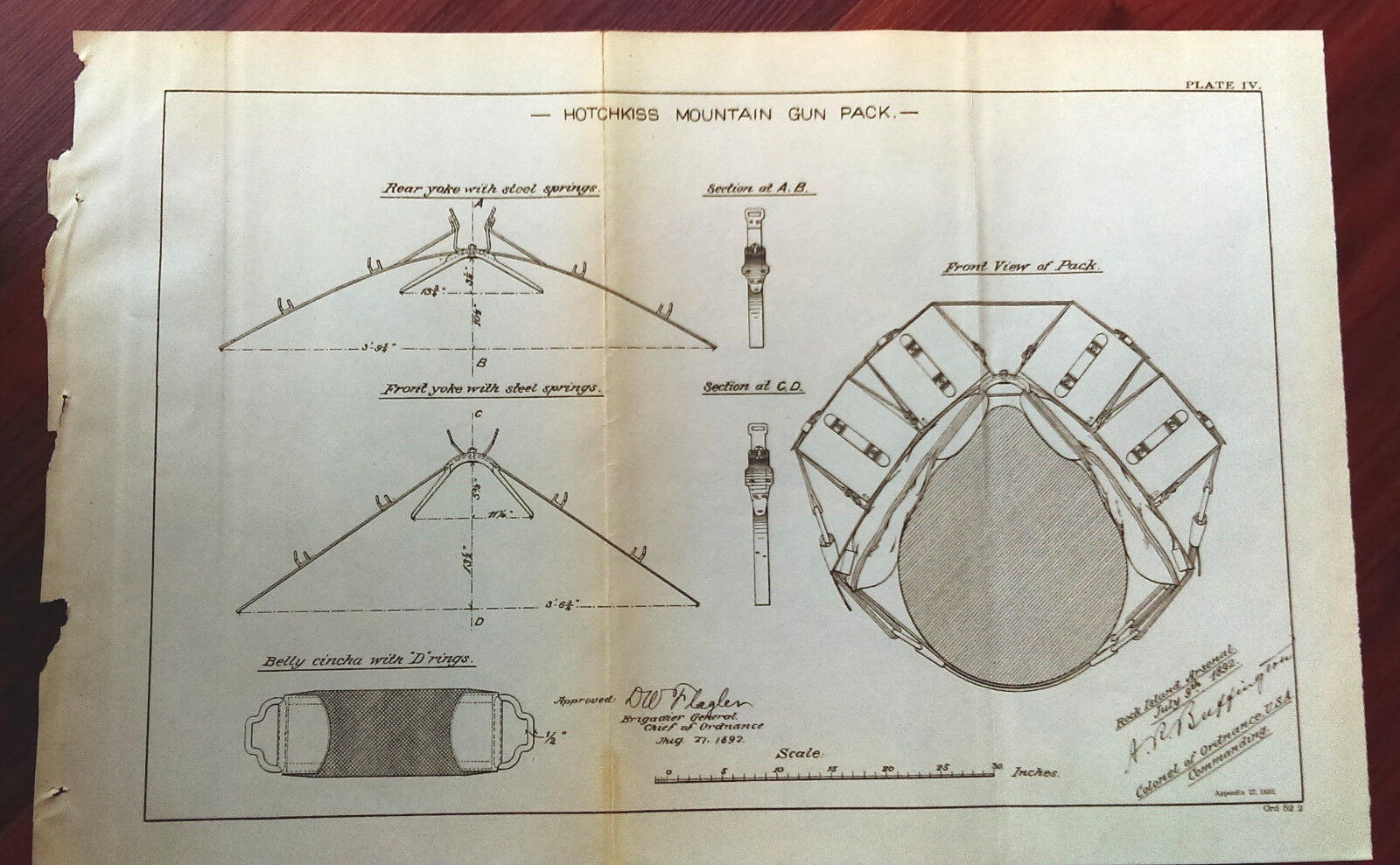 1892 Hotchkiss Mountain Gun Pack Rock Island Arsenal Sketch Diagram 