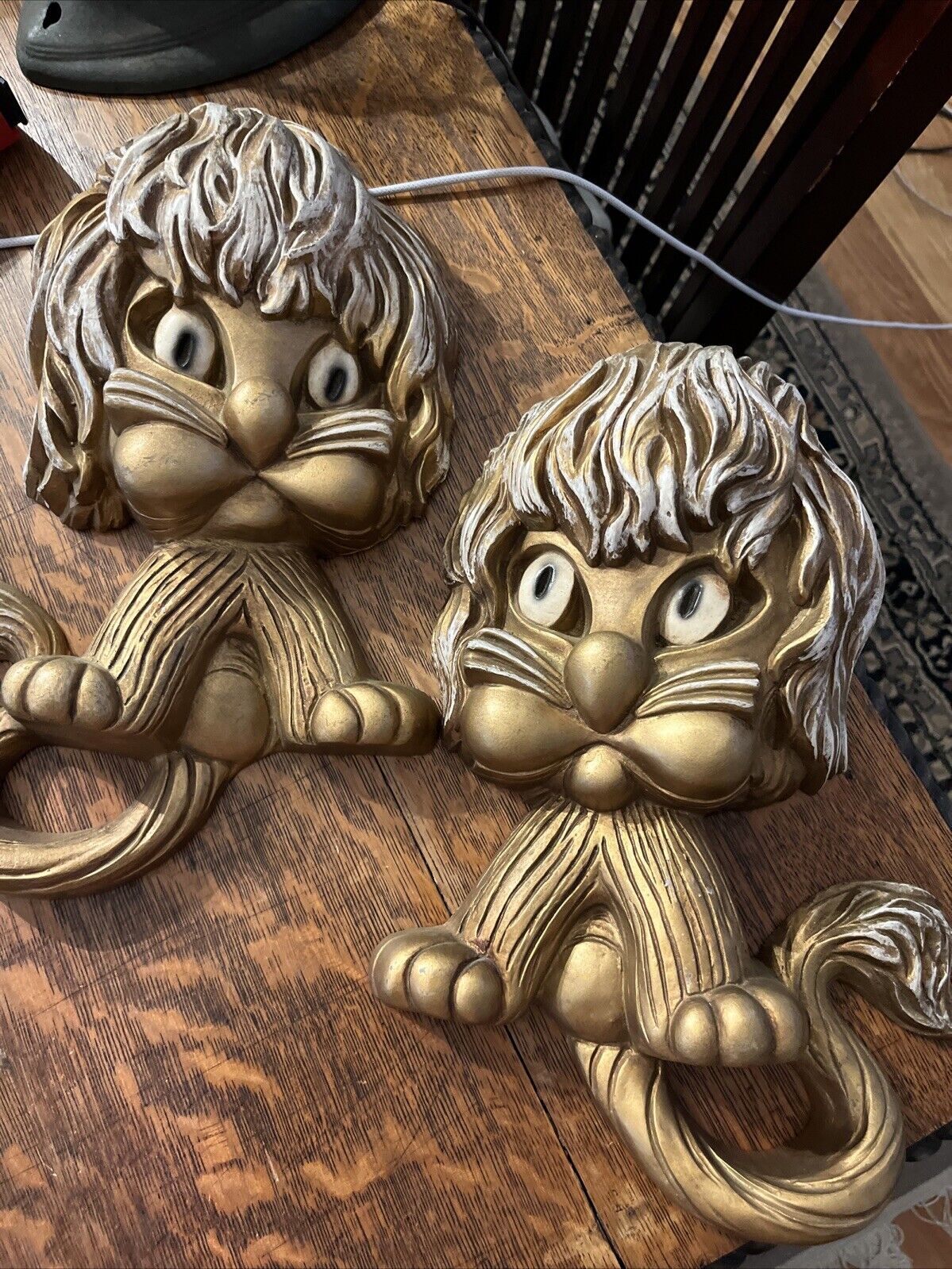 Mcm/Pair 1976 HOMCO Gold Lion WALL PLAQUES Vintage/Ketchy 8x13