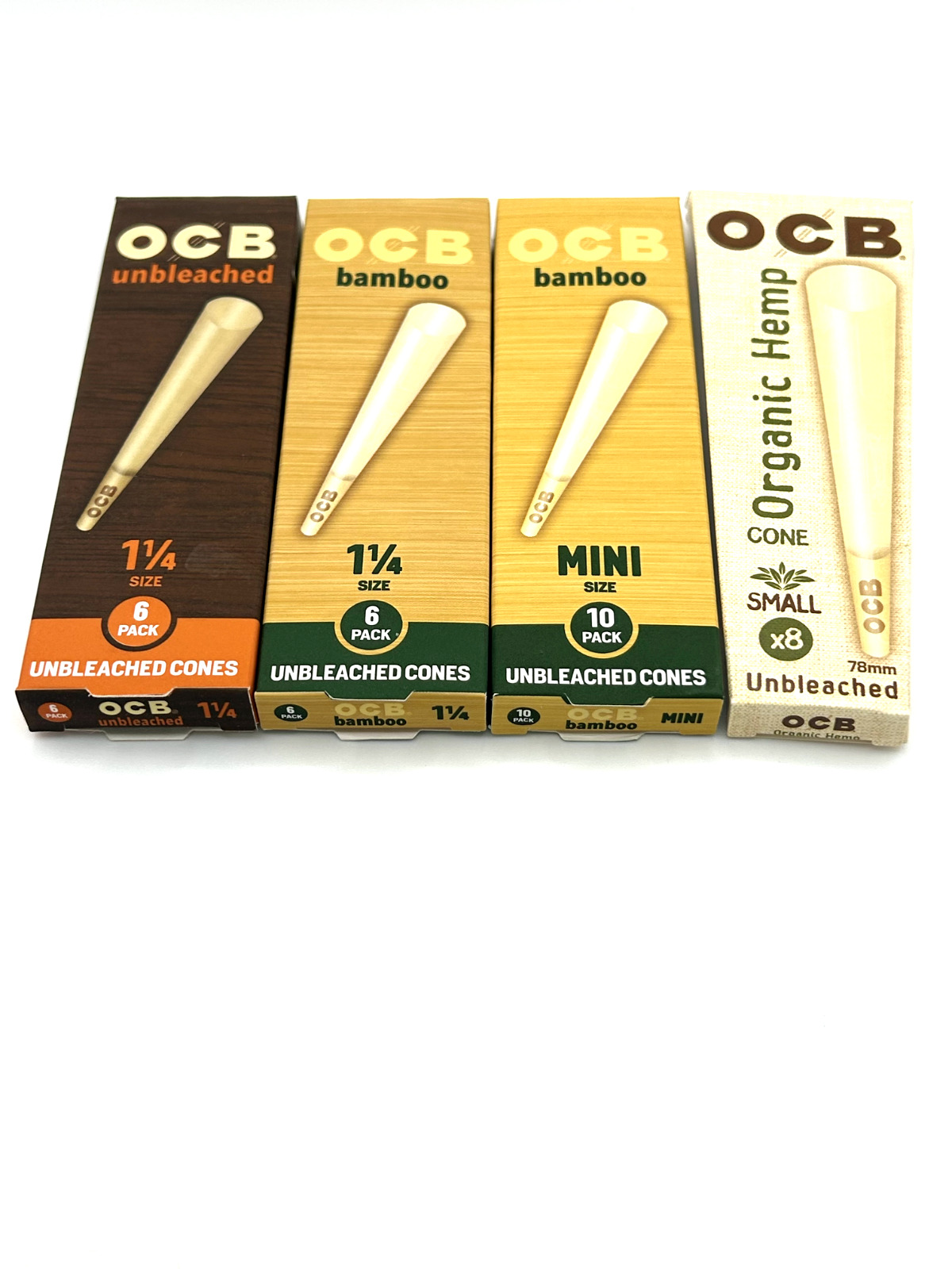 OCB Unbleached Pre-rolled Cones (1 1/4, Mini, Small Size) 4 MIX Packs.