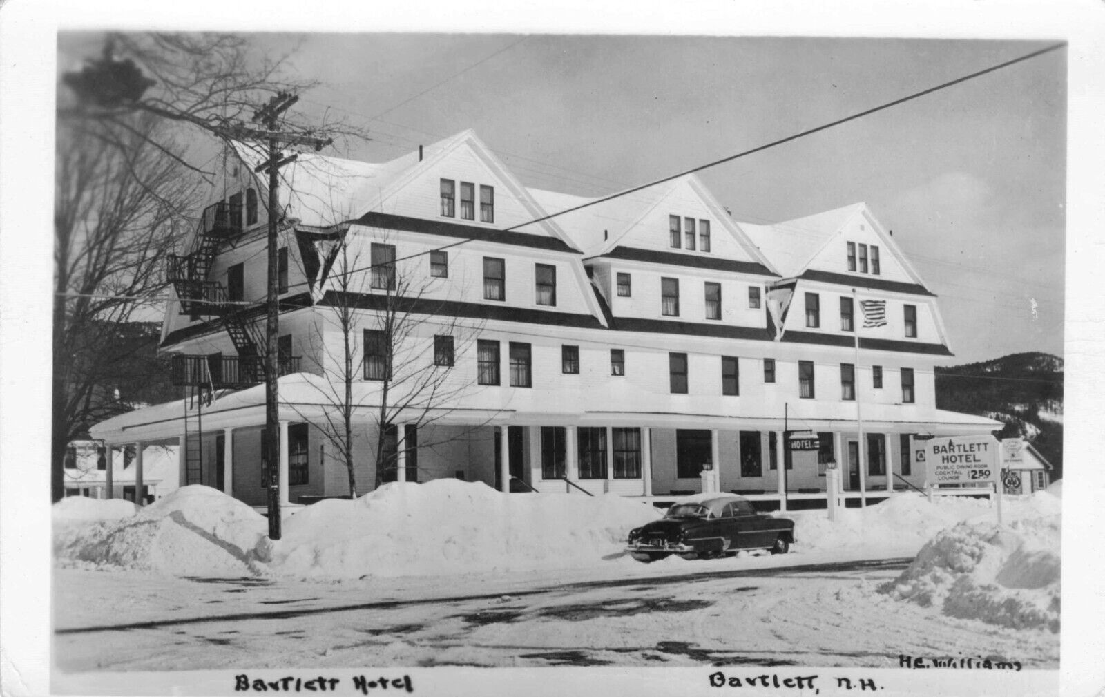 RPPC Bartlett Hotel New Hampshire 1950s HE Williams Vintage Real Photo Postcard
