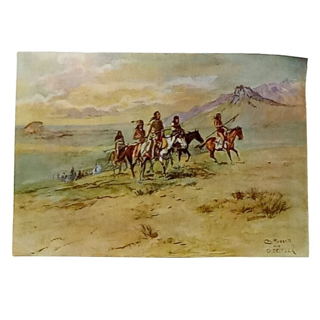 CM Russell Seltzer Print Western Art 19 x 13 Vintage Cowboy Native Americans