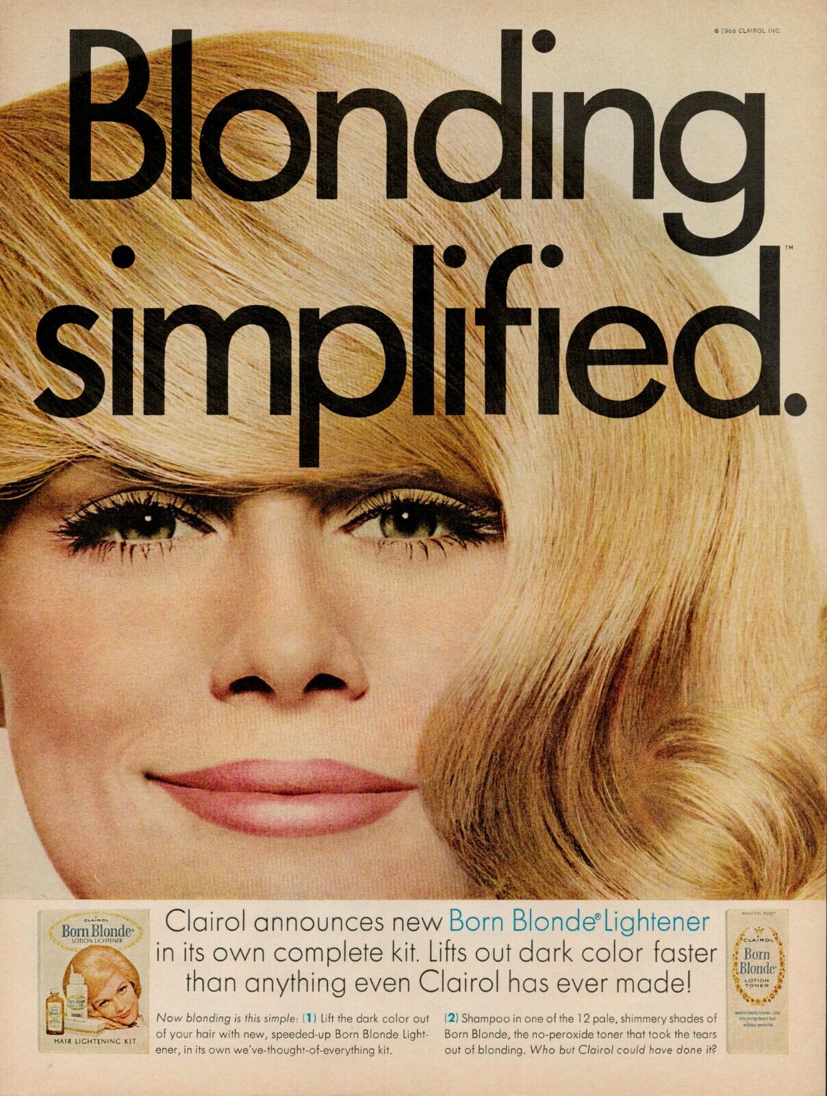1966 Clairol Hair Color Blonde Vintage Retro Print Ad Beaudry Cosmetics Shampoo