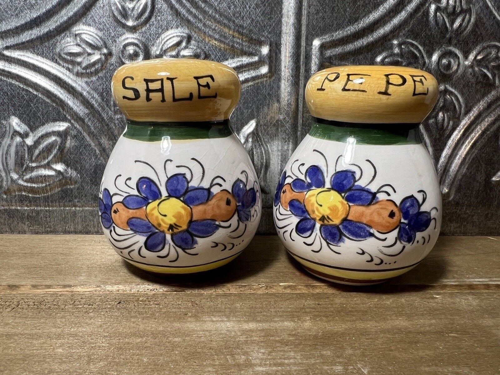 Vintage Italian Salt & Pepper Shakers SALE PEPE  Hand Painted Made In Thailand