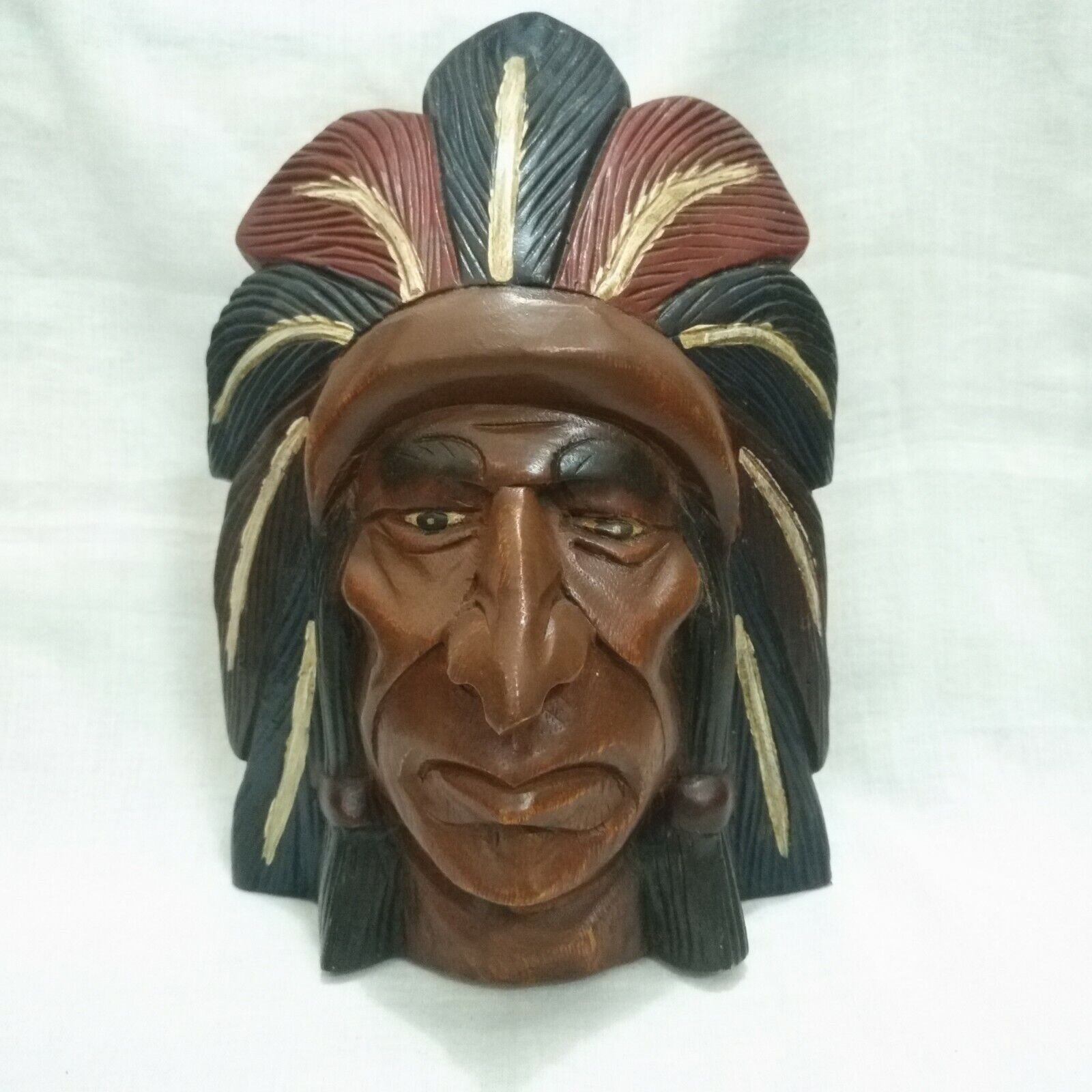 Wooden Indian Head Hand Carved Paint Home Decorative Gift Wall Hang
