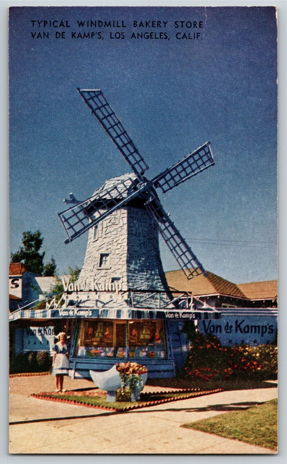 Scarce Postcard Typical Windmill Bakery Van De Kamp\'s Los Angeles c1920\'s-30\'s