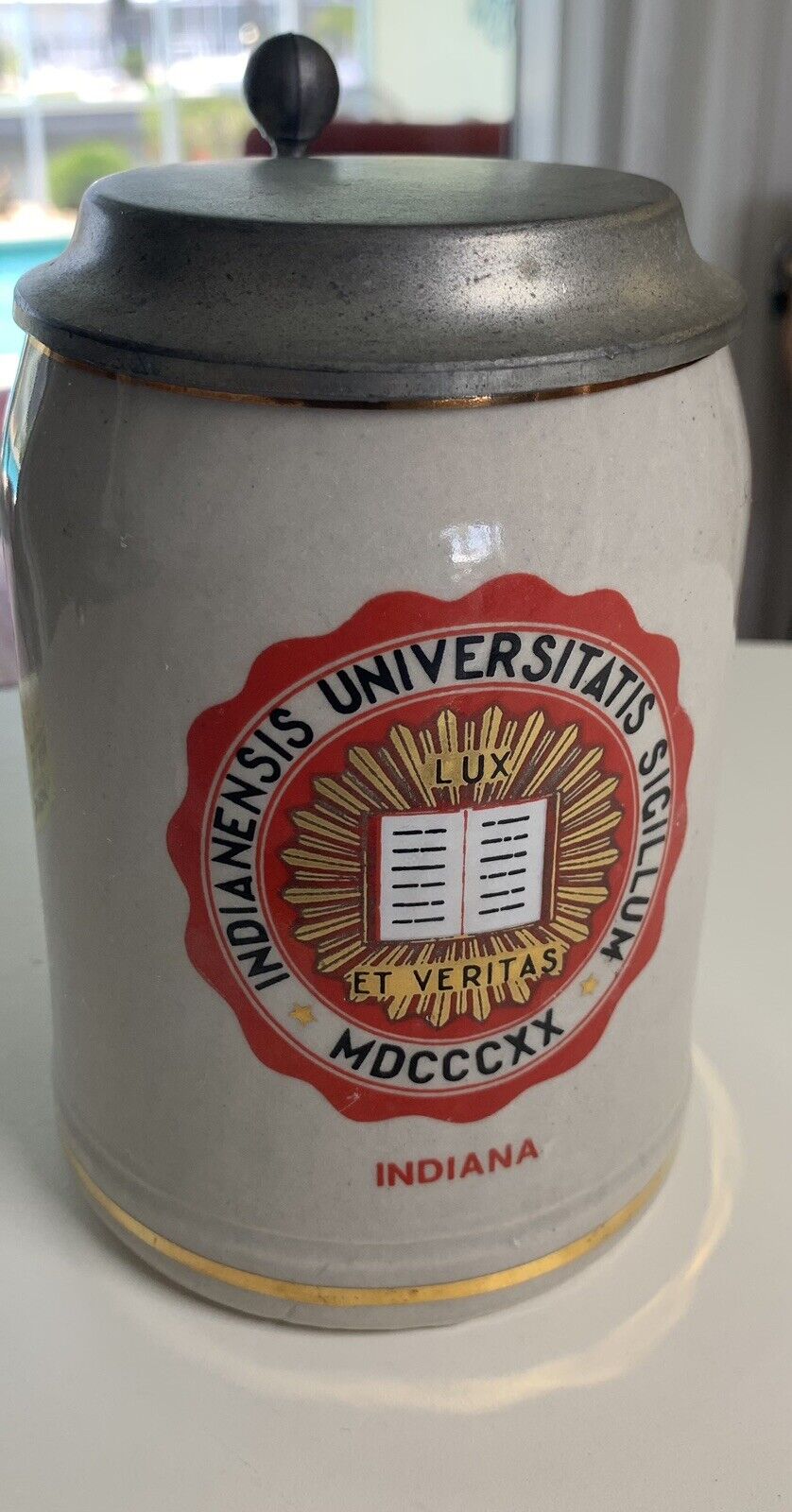 Rare Vintage Indiana University Stoneware Beer Stein w/ Lid