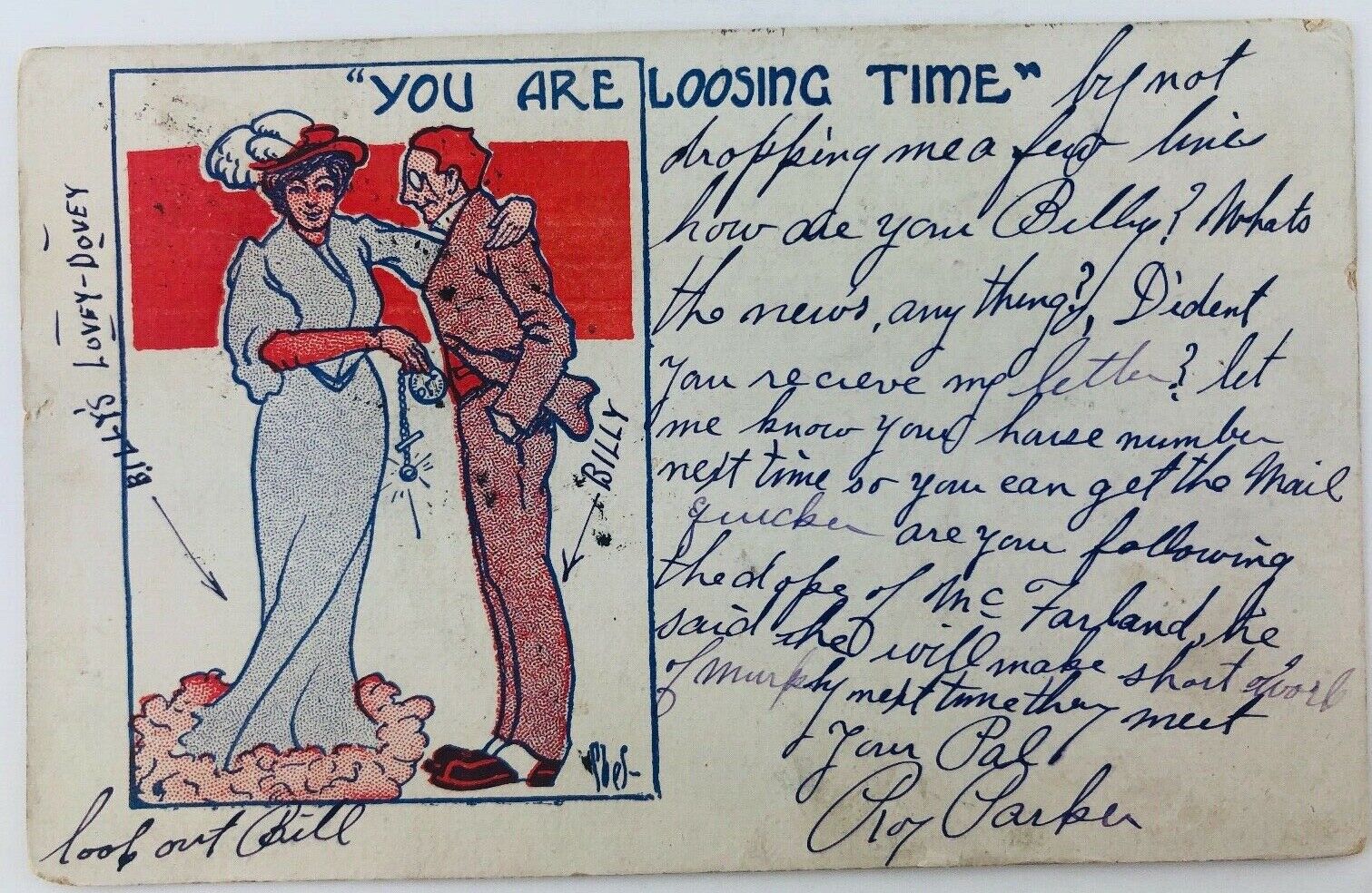 Vintage Women Stealing Watch Humor Postcard You Are Loosing Time 1908