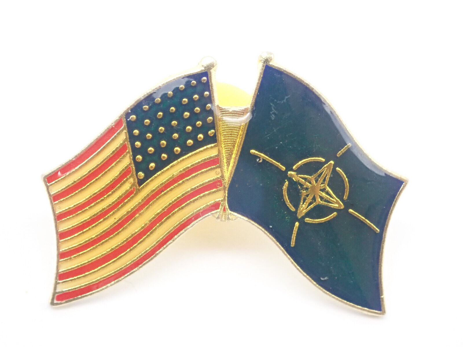 American Flag and NATO Flag Gold Tone Vintage Lapel Pin
