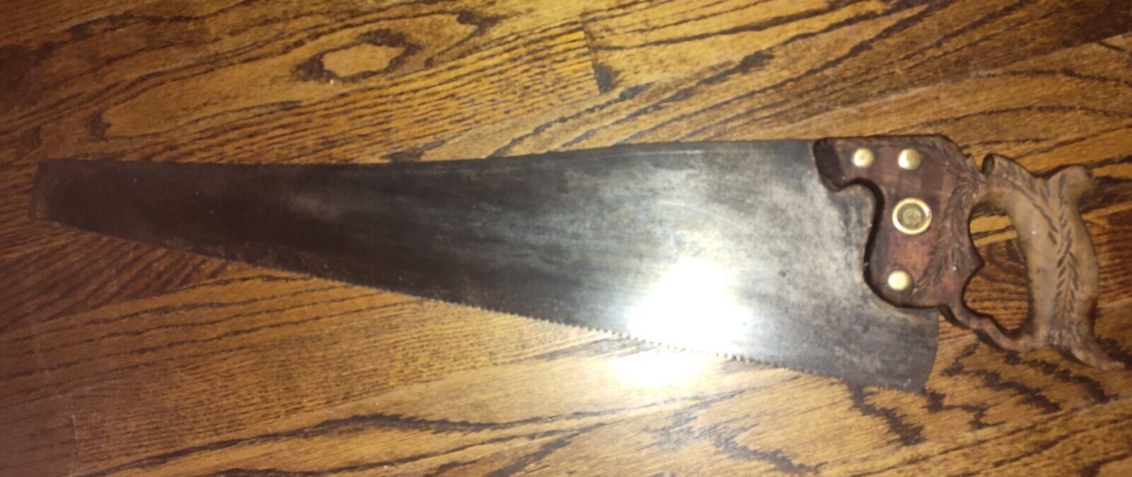 RARE Early Antique Disston Handsaw Wood Handle Vintage