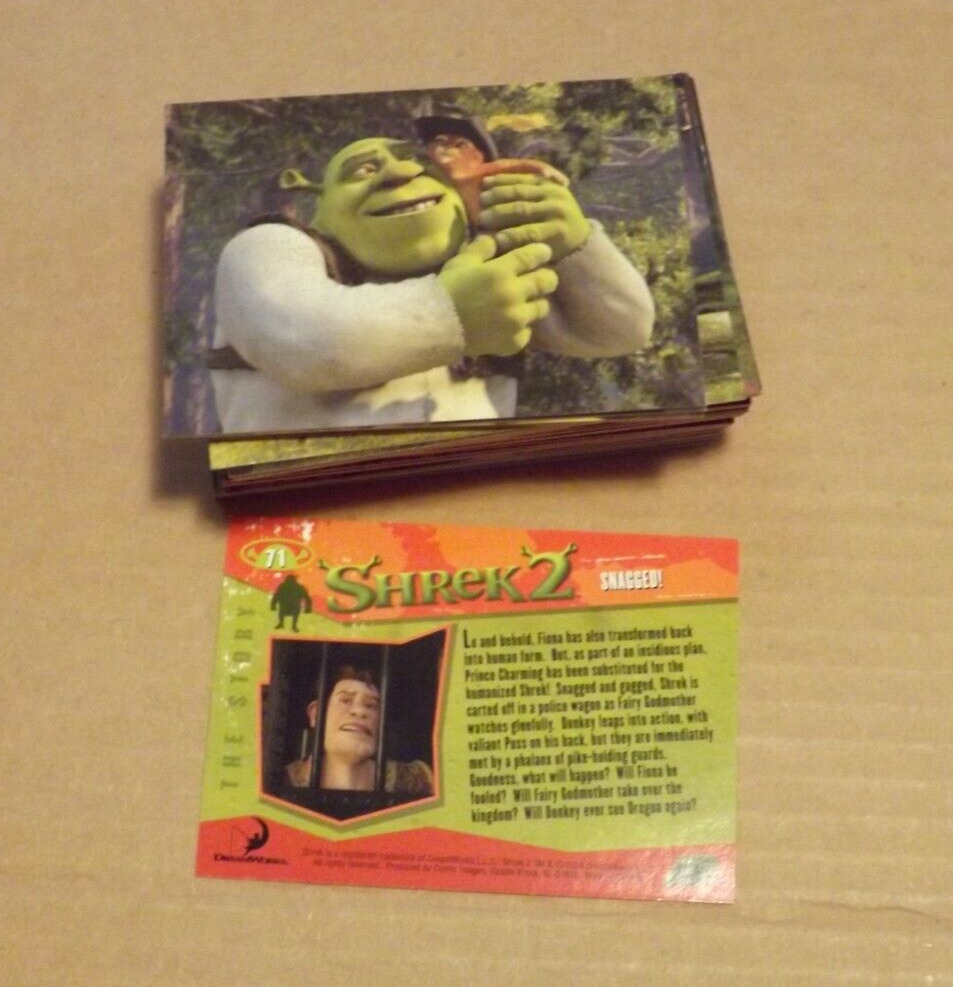 2004 SHREK 2 MOVIE TRADING CARD LOT OF 53 CARDS NO DUPLICATES COMIC IMAGES