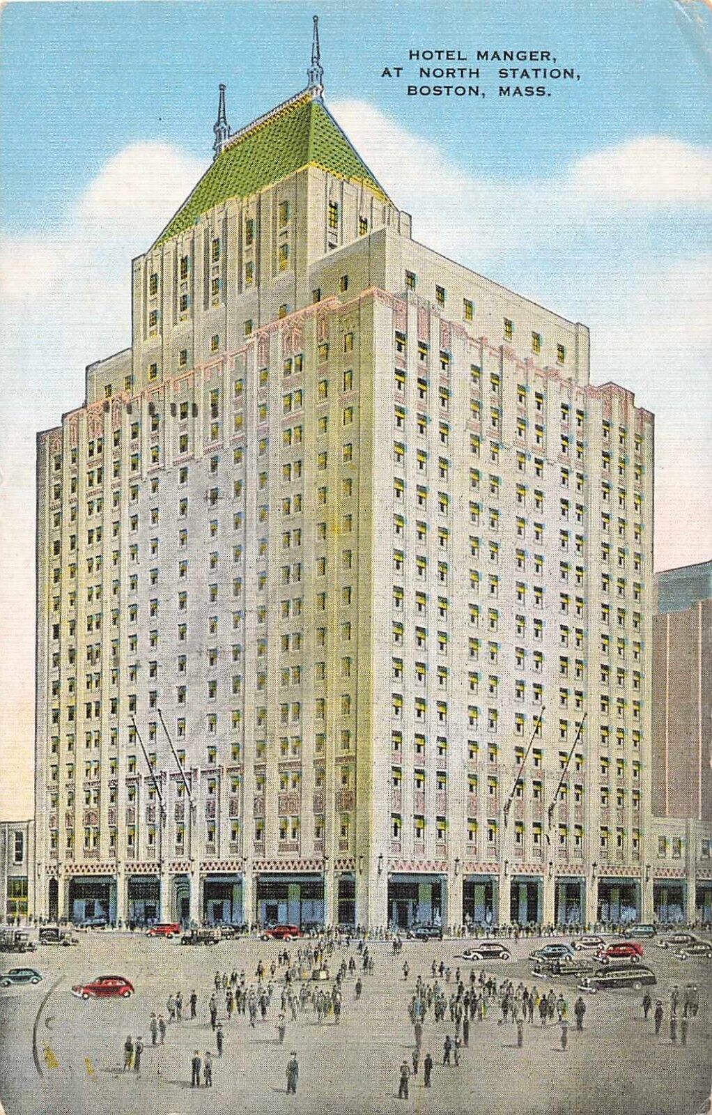 Postcard Hotel Manger at North Station & Street View Boston Massachusetts 1951