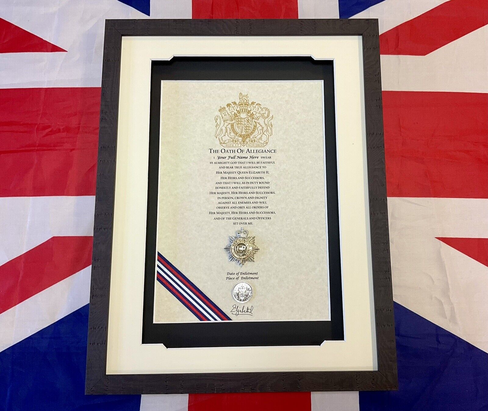 Royal Corps of Transport RCT Oath Of Allegiance (framed with RCT Cap Badge)