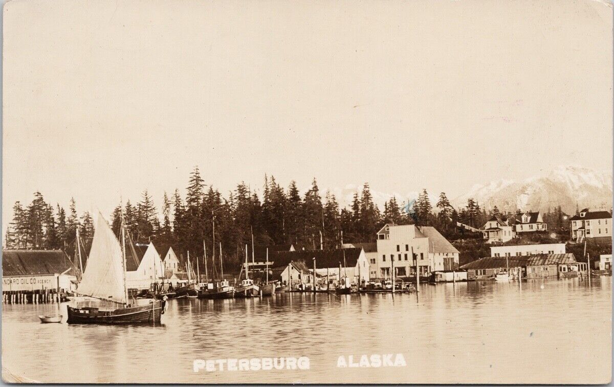 Petersburg Alaska AK Boats Standard Oil Co c1921 RPPC Postcard H36