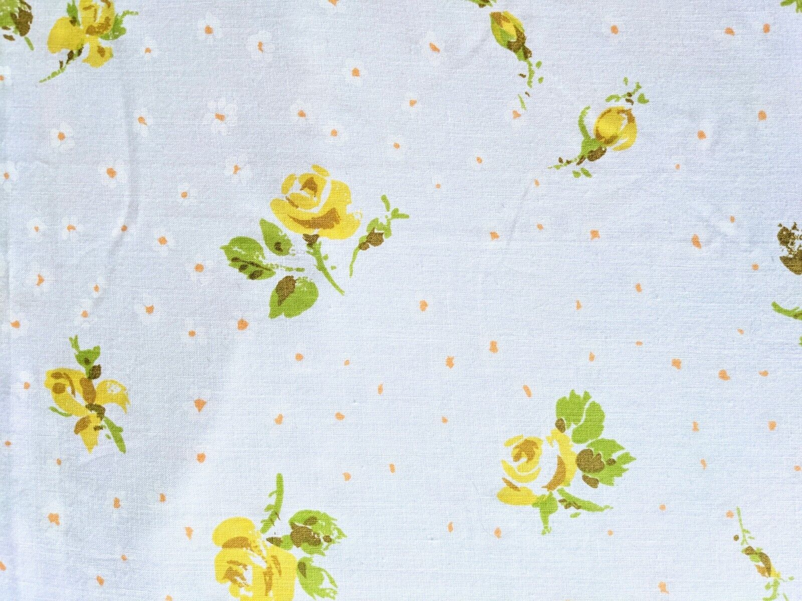 VTG Pequot Full/Double Flat Sheet White Yellow Roses Spring Cottagecore Fabric 