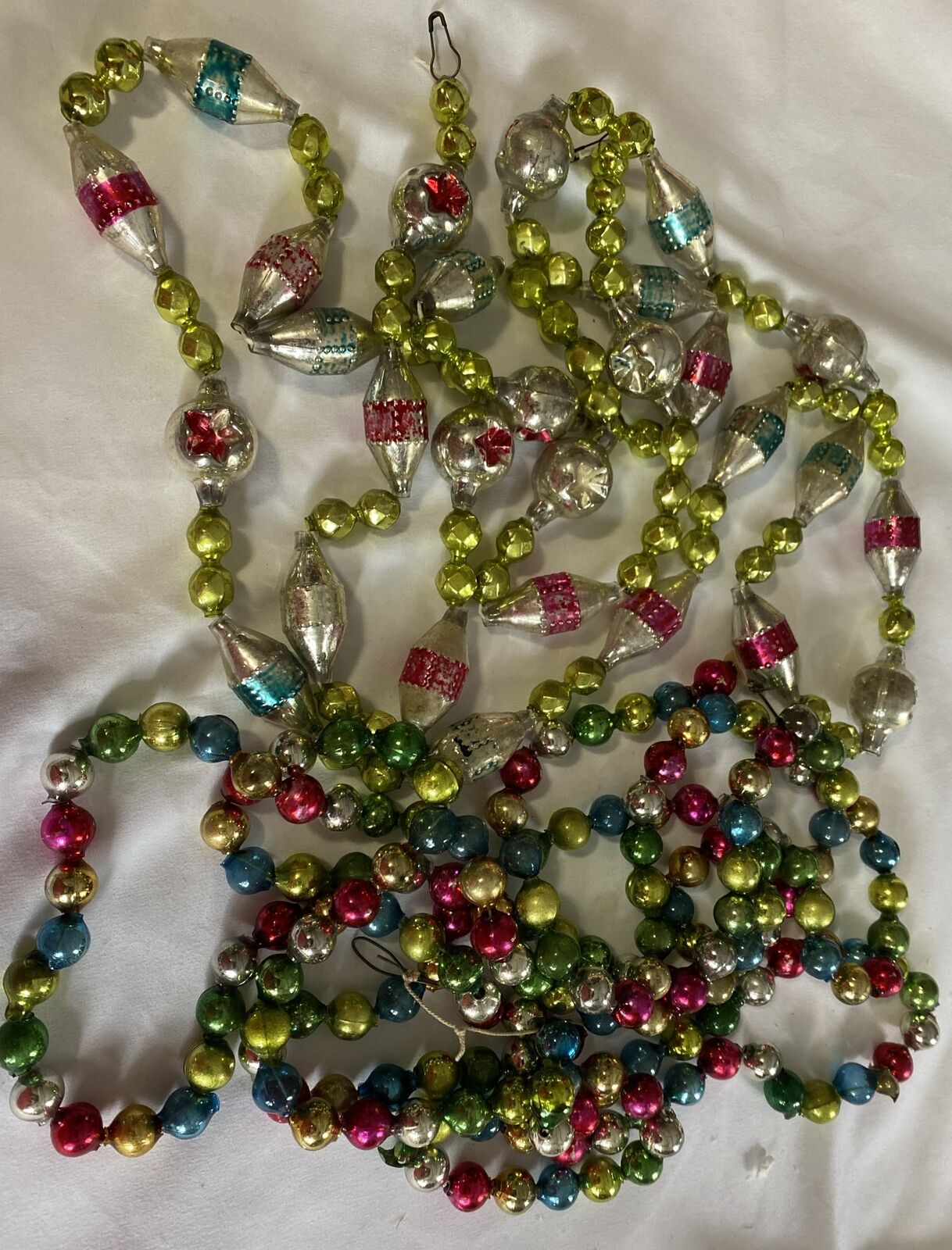 Vintage Christmas Mercury Glass Garland Beads Ornaments Hand Blown Over 170”