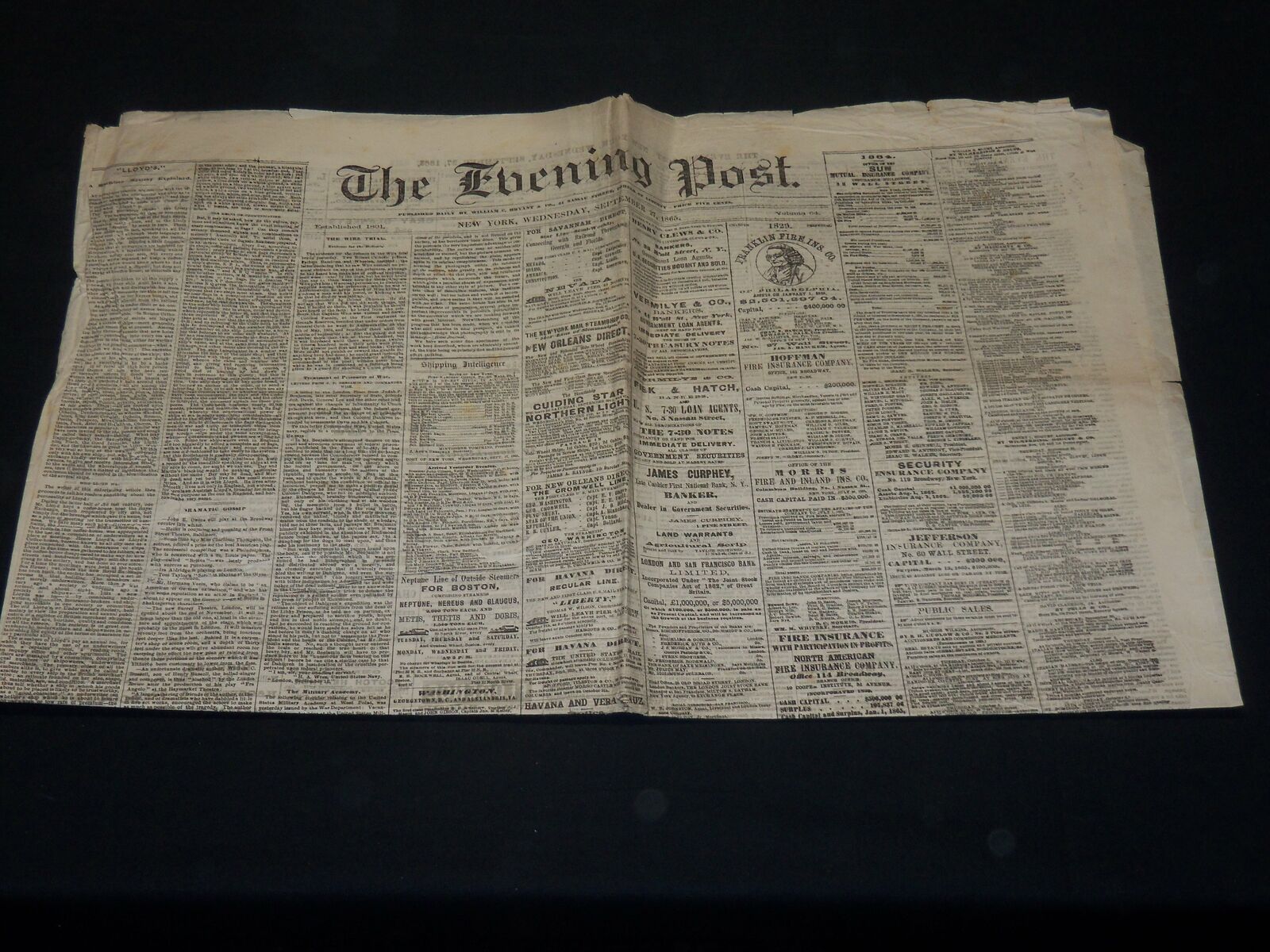 1865 SEPTEMBER 27 THE EVENING POST NEWSPAPER - WIRZ - PRIZE FIGHT - NP 4957